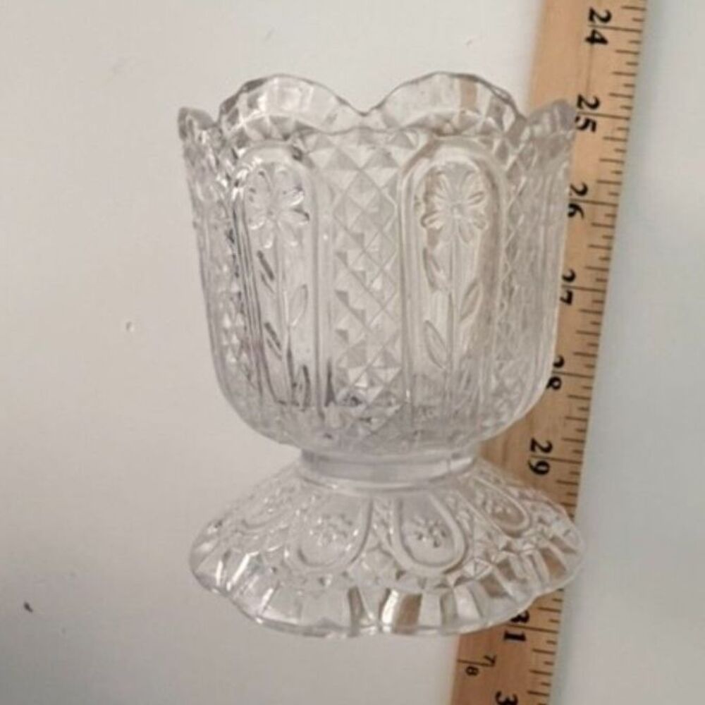 Vtg 1973 avon fostoria clear pressed glass daisy votive holder